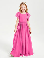 Abiti Damigella Junior In Chiffon Pizzo Maniche A Farfalla Scollo Rotondo Azalea