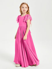 Abiti Damigella Junior In Chiffon Pizzo Maniche A Farfalla Scollo Rotondo Azalea