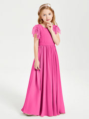 Abiti Damigella Junior In Chiffon Pizzo Maniche A Farfalla Scollo Rotondo Azalea