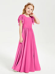 Abiti Damigella Junior In Chiffon Pizzo Maniche A Farfalla Scollo Rotondo Azalea