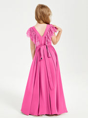 Abiti Damigella Junior In Chiffon Pizzo Maniche A Farfalla Scollo Rotondo Azalea