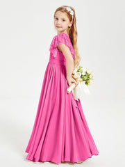 Abiti Damigella Junior In Chiffon Pizzo Maniche A Farfalla Scollo Rotondo Azalea