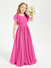 Abiti Damigella Junior In Chiffon Pizzo Maniche A Farfalla Scollo Rotondo Azalea