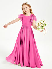 Abiti Damigella Junior In Chiffon Pizzo Maniche A Farfalla Scollo Rotondo Azalea