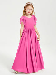 Abiti Damigella Junior In Chiffon Pizzo Maniche A Farfalla Scollo Rotondo Azalea