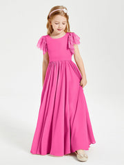 Abiti Damigella Junior In Chiffon Pizzo Maniche A Farfalla Scollo Rotondo Azalea