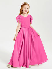 Abiti Damigella Junior In Chiffon Pizzo Maniche A Farfalla Scollo Rotondo Azalea