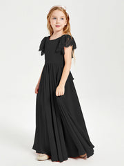 Abiti Damigella Junior In Chiffon Pizzo Maniche A Farfalla Scollo Rotondo Nero