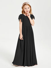 Abiti Damigella Junior In Chiffon Pizzo Maniche A Farfalla Scollo Rotondo Nero