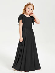 Abiti Damigella Junior In Chiffon Pizzo Maniche A Farfalla Scollo Rotondo Nero