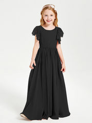 Abiti Damigella Junior In Chiffon Pizzo Maniche A Farfalla Scollo Rotondo Nero
