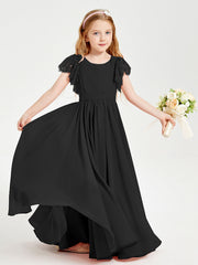 Abiti Damigella Junior In Chiffon Pizzo Maniche A Farfalla Scollo Rotondo Nero