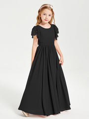 Abiti Damigella Junior In Chiffon Pizzo Maniche A Farfalla Scollo Rotondo Nero
