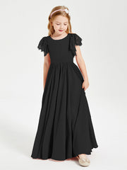 Abiti Damigella Junior In Chiffon Pizzo Maniche A Farfalla Scollo Rotondo Nero