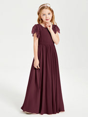 Abiti Damigella Junior In Chiffon Pizzo Maniche A Farfalla Scollo Rotondo Cabernet