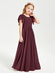 Abiti Damigella Junior In Chiffon Pizzo Maniche A Farfalla Scollo Rotondo Cabernet