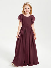 Abiti Damigella Junior In Chiffon Pizzo Maniche A Farfalla Scollo Rotondo Cabernet