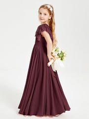 Abiti Damigella Junior In Chiffon Pizzo Maniche A Farfalla Scollo Rotondo Cabernet