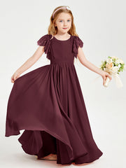 Abiti Damigella Junior In Chiffon Pizzo Maniche A Farfalla Scollo Rotondo Cabernet