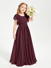 Abiti Damigella Junior In Chiffon Pizzo Maniche A Farfalla Scollo Rotondo Cabernet