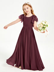 Abiti Damigella Junior In Chiffon Pizzo Maniche A Farfalla Scollo Rotondo Cabernet