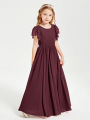 Abiti Damigella Junior In Chiffon Pizzo Maniche A Farfalla Scollo Rotondo Cabernet