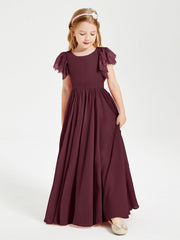 Abiti Damigella Junior In Chiffon Pizzo Maniche A Farfalla Scollo Rotondo Cabernet