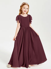 Abiti Damigella Junior In Chiffon Pizzo Maniche A Farfalla Scollo Rotondo Cabernet