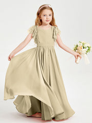 Abiti Damigella Junior In Chiffon Pizzo Maniche A Farfalla Scollo Rotondo Champagne