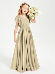 Abiti Damigella Junior In Chiffon Pizzo Maniche A Farfalla Scollo Rotondo Champagne
