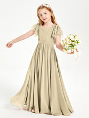 Abiti Damigella Junior In Chiffon Pizzo Maniche A Farfalla Scollo Rotondo Champagne