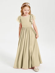 Abiti Damigella Junior In Chiffon Pizzo Maniche A Farfalla Scollo Rotondo Champagne
