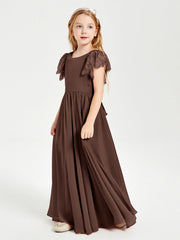 Abiti Damigella Junior In Chiffon Pizzo Maniche A Farfalla Scollo Rotondo Cioccolato