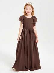 Abiti Damigella Junior In Chiffon Pizzo Maniche A Farfalla Scollo Rotondo Cioccolato