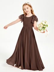 Abiti Damigella Junior In Chiffon Pizzo Maniche A Farfalla Scollo Rotondo Cioccolato