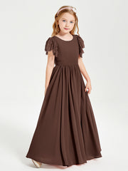Abiti Damigella Junior In Chiffon Pizzo Maniche A Farfalla Scollo Rotondo Cioccolato