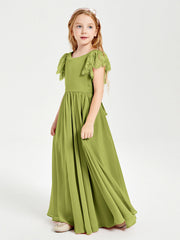 Abiti Damigella Junior In Chiffon Pizzo Maniche A Farfalla Scollo Rotondo Trifoglio
