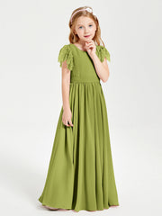 Abiti Damigella Junior In Chiffon Pizzo Maniche A Farfalla Scollo Rotondo Trifoglio