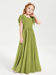 Abiti Damigella Junior In Chiffon Pizzo Maniche A Farfalla Scollo Rotondo Trifoglio