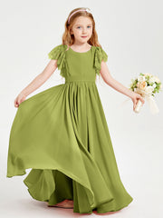Abiti Damigella Junior In Chiffon Pizzo Maniche A Farfalla Scollo Rotondo Trifoglio