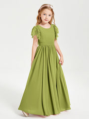 Abiti Damigella Junior In Chiffon Pizzo Maniche A Farfalla Scollo Rotondo Trifoglio