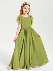 Abiti Damigella Junior In Chiffon Pizzo Maniche A Farfalla Scollo Rotondo Trifoglio