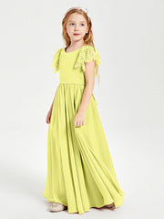 Abiti Damigella Junior In Chiffon Pizzo Maniche A Farfalla Scollo Rotondo Narciso