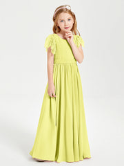 Abiti Damigella Junior In Chiffon Pizzo Maniche A Farfalla Scollo Rotondo Narciso
