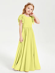 Abiti Damigella Junior In Chiffon Pizzo Maniche A Farfalla Scollo Rotondo Narciso