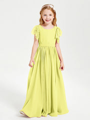 Abiti Damigella Junior In Chiffon Pizzo Maniche A Farfalla Scollo Rotondo Narciso