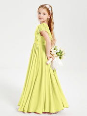 Abiti Damigella Junior In Chiffon Pizzo Maniche A Farfalla Scollo Rotondo Narciso