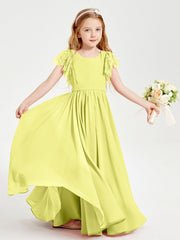 Abiti Damigella Junior In Chiffon Pizzo Maniche A Farfalla Scollo Rotondo Narciso