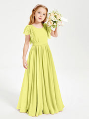 Abiti Damigella Junior In Chiffon Pizzo Maniche A Farfalla Scollo Rotondo Narciso