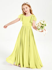 Abiti Damigella Junior In Chiffon Pizzo Maniche A Farfalla Scollo Rotondo Narciso